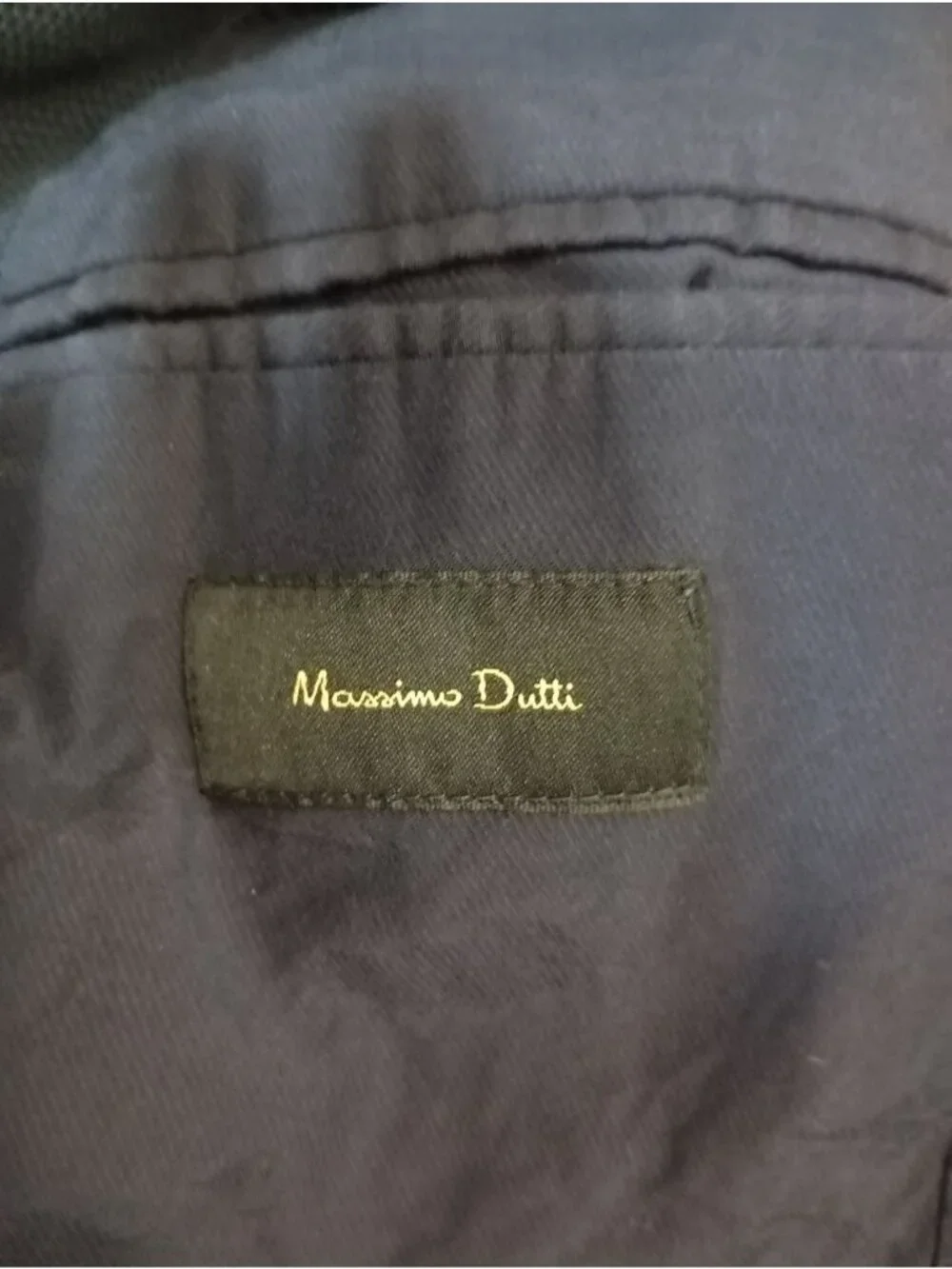 Massimo Dutti Men's Navy Blue Cotton Blazer With Notch Lapel & Button Closure